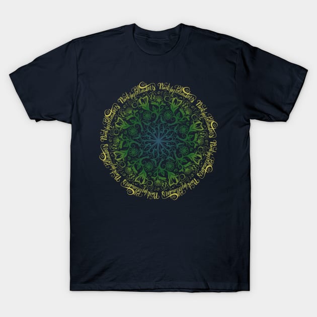 Plant For Pollinators Gold Lettering Mandala Filigree T-Shirt by bubbsnugg